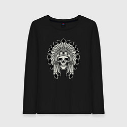 Лонгслив хлопковый женский Skull indian, цвет: черный