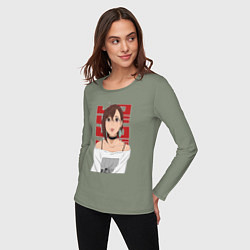 Лонгслив хлопковый женский Дандадан: Момо, цвет: авокадо — фото 2