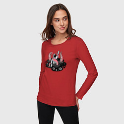 Лонгслив хлопковый женский Схватка с космическим осьминогом, цвет: красный — фото 2
