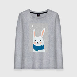Лонгслив хлопковый женский Снежный кролик с шарфом, цвет: меланж