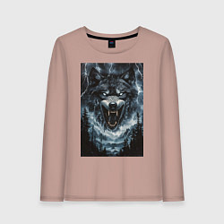Лонгслив хлопковый женский Оскаленная морда волка, цвет: пыльно-розовый