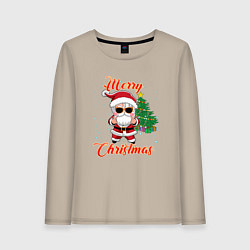 Лонгслив хлопковый женский Дед мороз поздравляет с новым годом, цвет: миндальный