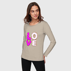 Лонгслив хлопковый женский Love - розовый пряник, цвет: миндальный — фото 2