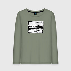 Лонгслив хлопковый женский Птицы, горы и байк, цвет: авокадо
