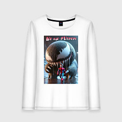 Лонгслив хлопковый женский Мультяшные Веном и человек паук - мем, цвет: белый