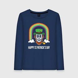 Лонгслив хлопковый женский Happy St Patricks day - skull, цвет: тёмно-синий