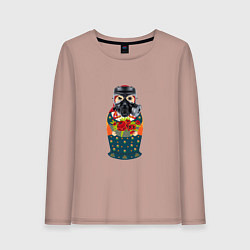 Лонгслив хлопковый женский Матрёшка в противогазе, цвет: пыльно-розовый