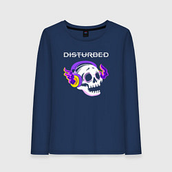 Лонгслив хлопковый женский Disturbed - неоновый череп, цвет: тёмно-синий