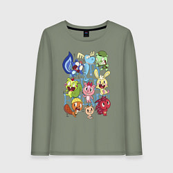Лонгслив хлопковый женский Счастливые лесные друзья, цвет: авокадо