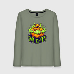 Лонгслив хлопковый женский Halloween pumpkin, цвет: авокадо