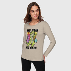 Лонгслив хлопковый женский T Rex GYM - no pain no gain, цвет: миндальный — фото 2