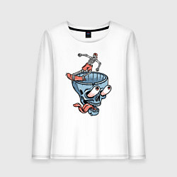 Лонгслив хлопковый женский Сумасшедший скейтер, цвет: белый