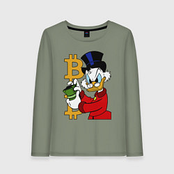 Лонгслив хлопковый женский Duck tales - Scrooge bitcoin, цвет: авокадо