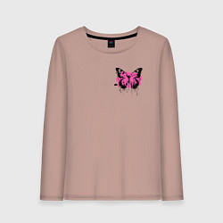 Лонгслив хлопковый женский Butterfly graffiti, цвет: пыльно-розовый