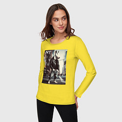Лонгслив хлопковый женский Dude bull terrier is a New Yorker, цвет: желтый — фото 2