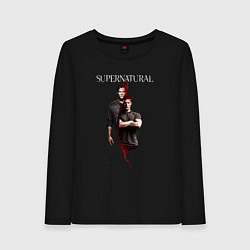 Лонгслив хлопковый женский Братья Винчестеры - Supernatural, цвет: черный