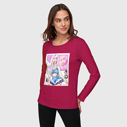 Лонгслив хлопковый женский Blackpink - Rose, цвет: маджента — фото 2