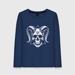 Лонгслив хлопковый женский Рогатый череп, цвет: тёмно-синий