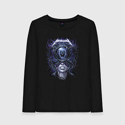 Лонгслив хлопковый женский Металлика - девушка в виртуальном шлеме, цвет: черный