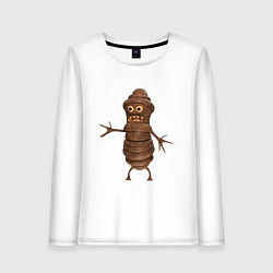 Лонгслив хлопковый женский Сartoon worm character brown, цвет: белый