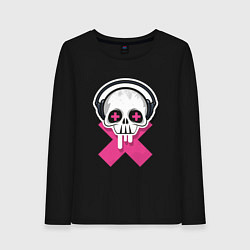 Лонгслив хлопковый женский Череп в наушниках, цвет: черный