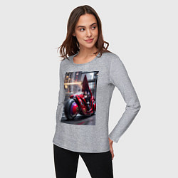 Лонгслив хлопковый женский Девушка на футуристическом мотоцикле, цвет: меланж — фото 2