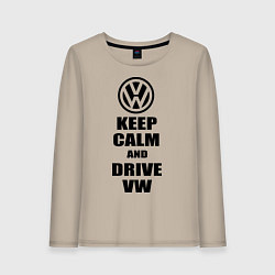 Лонгслив хлопковый женский Keep Calm & Drive VW, цвет: миндальный