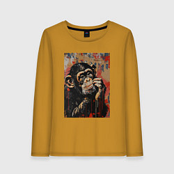 Лонгслив хлопковый женский Задумчивая обезьянка, цвет: горчичный
