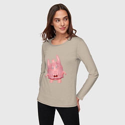 Лонгслив хлопковый женский Cartoon monster pink, цвет: миндальный — фото 2