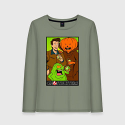 Лонгслив хлопковый женский Ghostbuster - Peter Slimer Pumpkinhead, цвет: авокадо