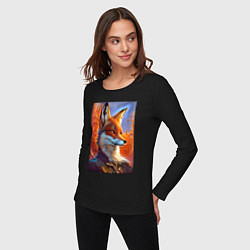 Лонгслив хлопковый женский Fox fashionista - ai art fantasy, цвет: черный — фото 2