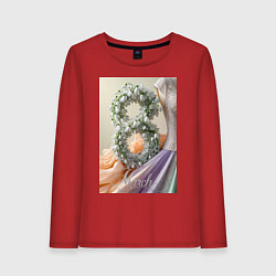 Лонгслив хлопковый женский Ландыши 8 марта, цвет: красный