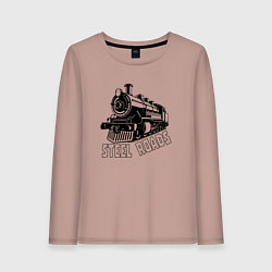 Лонгслив хлопковый женский Паровоз в перспективе, цвет: пыльно-розовый