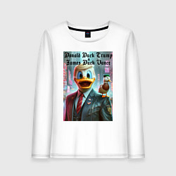 Лонгслив хлопковый женский Donald Duck Trump and James Duck Vance, цвет: белый