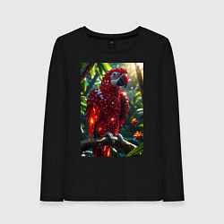 Лонгслив хлопковый женский Попугай из драгоценных камней, цвет: черный