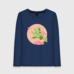 Лонгслив хлопковый женский Жирафик и розовые облака, цвет: тёмно-синий