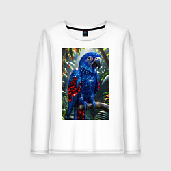 Лонгслив хлопковый женский Попугай из драгоценных камней, цвет: белый