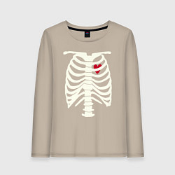 Лонгслив хлопковый женский Сердце в скелете, цвет: миндальный