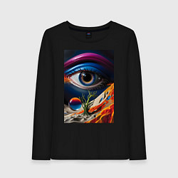 Лонгслив хлопковый женский Синий глаз, цвет: черный