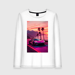 Женский лонгслив Суперкар едет около океана