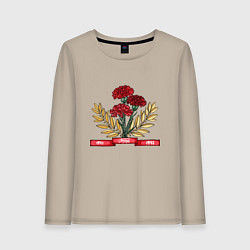 Лонгслив хлопковый женский 9 Мая нашей победы, цвет: миндальный