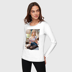 Лонгслив хлопковый женский Марин Китагава позирует на кровати, цвет: белый — фото 2