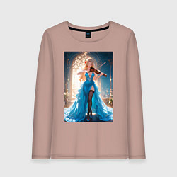 Лонгслив хлопковый женский Девушка в вечернем платье играет на скрипке, цвет: пыльно-розовый