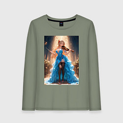 Лонгслив хлопковый женский Девушка в вечернем платье играет на скрипке, цвет: авокадо