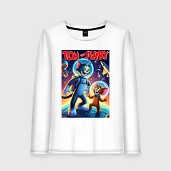 Лонгслив хлопковый женский Том и Джерри - неоновый космос, цвет: белый