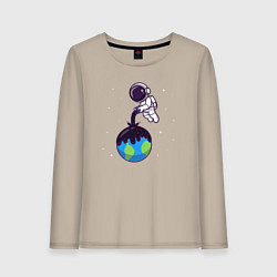 Лонгслив хлопковый женский Звёздная планета, цвет: миндальный