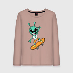 Лонгслив хлопковый женский Инопланетянин на скейтборде, цвет: пыльно-розовый