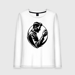 Лонгслив хлопковый женский Бармен со стаканом, цвет: белый