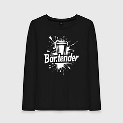 Лонгслив хлопковый женский Бармен коктейльный шейкер, цвет: черный