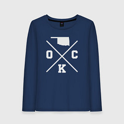 Лонгслив хлопковый женский OKC map, цвет: тёмно-синий